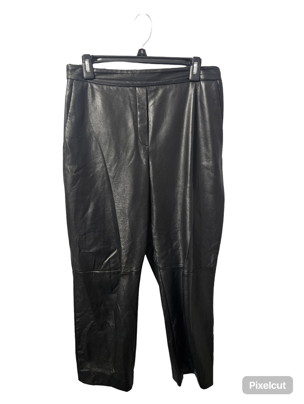 Babaton Aritzia Cropped Black Faux Leather High-Waist Straight Leg Trousers